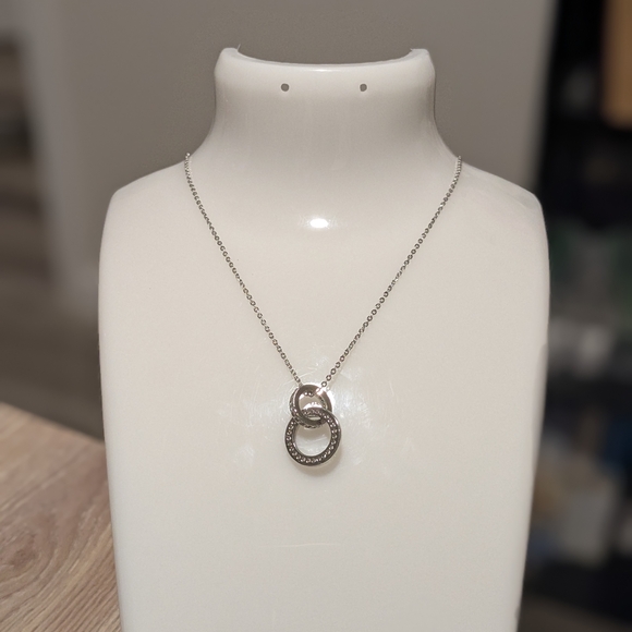 Avon Jewelry - Silvertone Necklace with Dual Circle Design